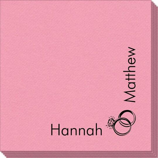 Corner Text with Wedding Rings Design Linen Like Napkins