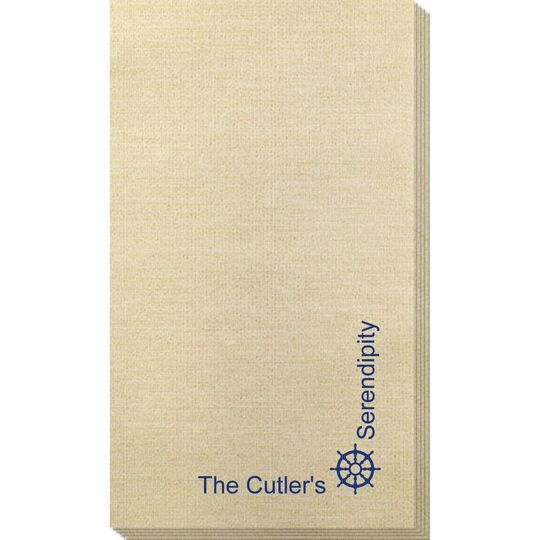 Corner Text with Nautical Wheel Design Bamboo Luxe Guest Towels