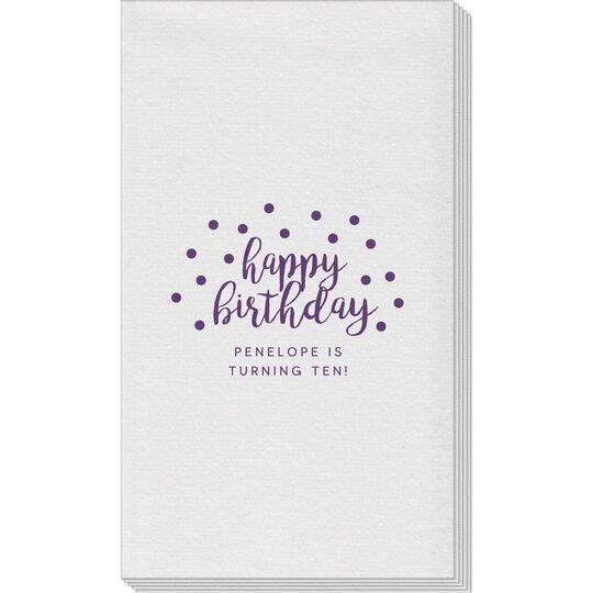 Confetti Dots Happy Birthday Linen Like Guest Towels