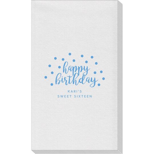 Confetti Dots Happy Birthday Linen Like Guest Towels