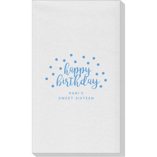 Confetti Dots Happy Birthday Linen Like Guest Towels