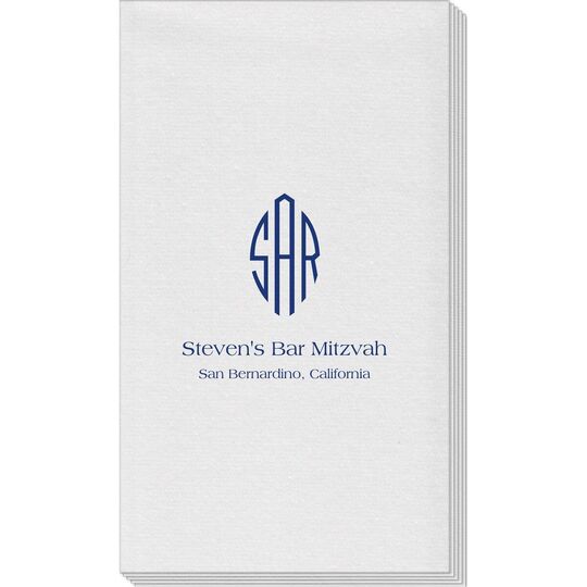 Shaped Oval Monogram with Text Linen Like Guest Towels
