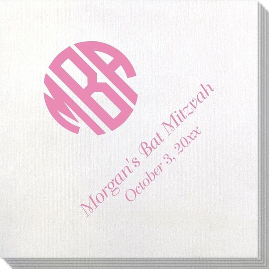 Rounded Monogram with Text Bamboo Luxe Napkins