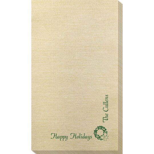 Corner Text with Traditional Wreath Design Bamboo Luxe Guest Towels