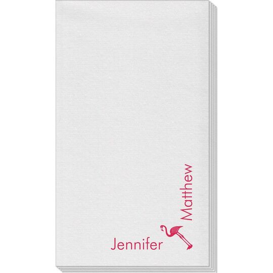 Corner Text with Flamingo Design Linen Like Guest Towels