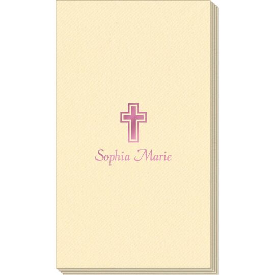 Outlined Cross Linen Like Guest Towels