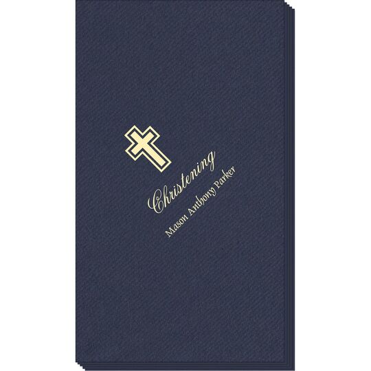 Outlined Cross Linen Like Guest Towels