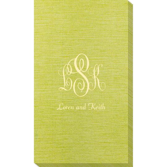 Script Monogram with Small Initials plus Text Bamboo Luxe Guest Towels