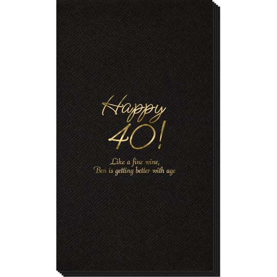 Elegant Happy 40th Linen Like Guest Towels