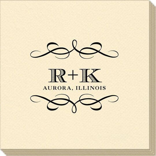 Courtyard Scroll with Initials Linen Like Napkins