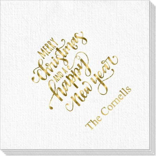 Hand Lettered Merry Christmas and Happy New Year Deville Napkins