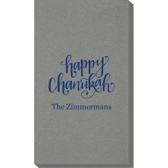 Hand Lettered Happy Chanukah Linen Like Guest Towels