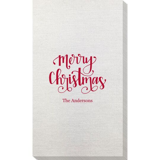 Hand Lettered Merry Christmas Bamboo Luxe Guest Towels