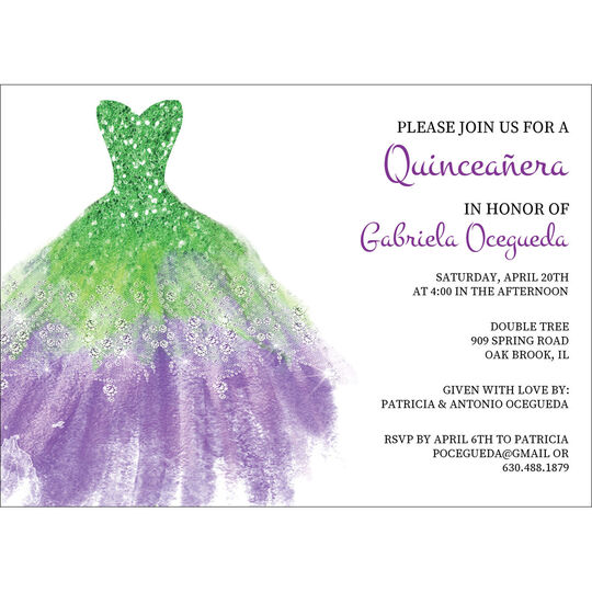 Green Quinceanera Gown Invitations