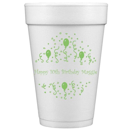Balloons and Streamers Styrofoam Party Cups