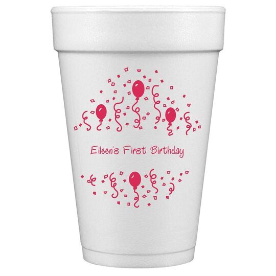 Balloons and Streamers Styrofoam Party Cups
