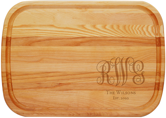 Fancy Script Monogram And Text Large 21 Inch Wood Cutting Board