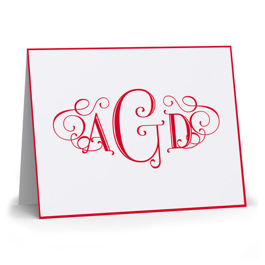 Swanky Uptown Monogram Bordered Folded Note Cards - Raised Ink
