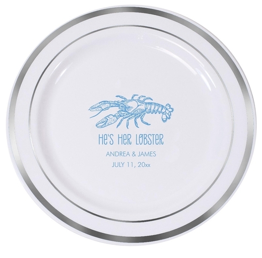 He's Her Lobster Premium Banded Plastic Plates