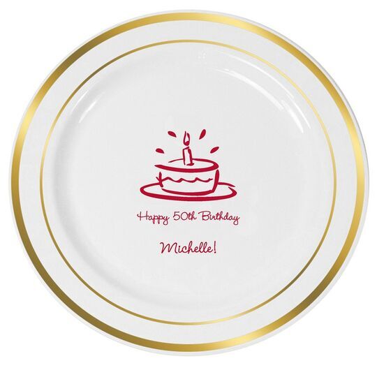 Modern Birthday Cake Premium Banded Plastic Plates