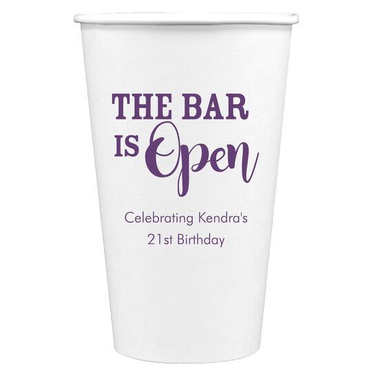 The Bar is Open Paper Coffee Cups