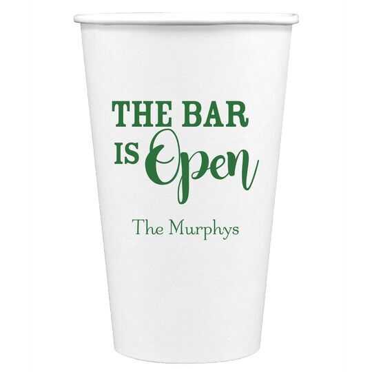 The Bar is Open Paper Coffee Cups