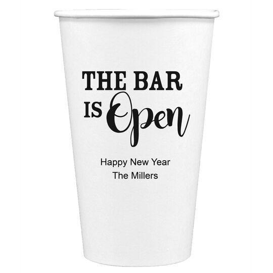 The Bar is Open Paper Coffee Cups