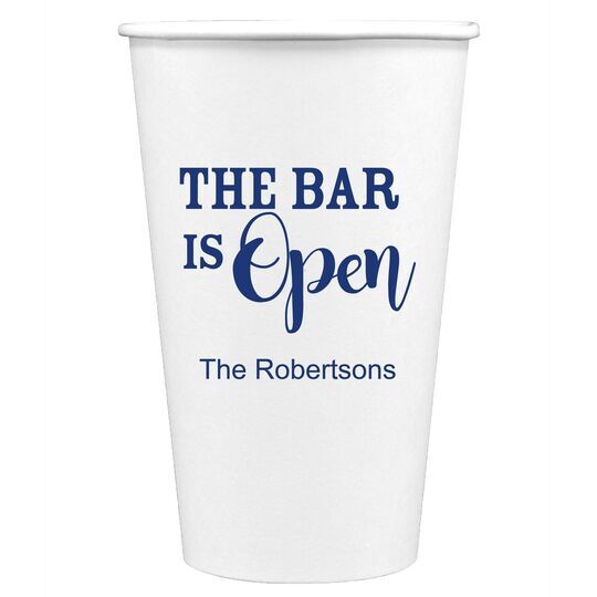 The Bar is Open Paper Coffee Cups