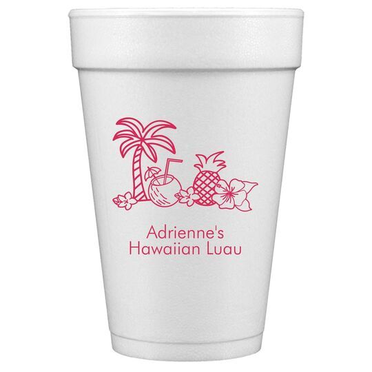 Hawaii Theme Plastic Cups With Lids and Straws: Luau Plastic Drink Cups  With Lids and Straws 