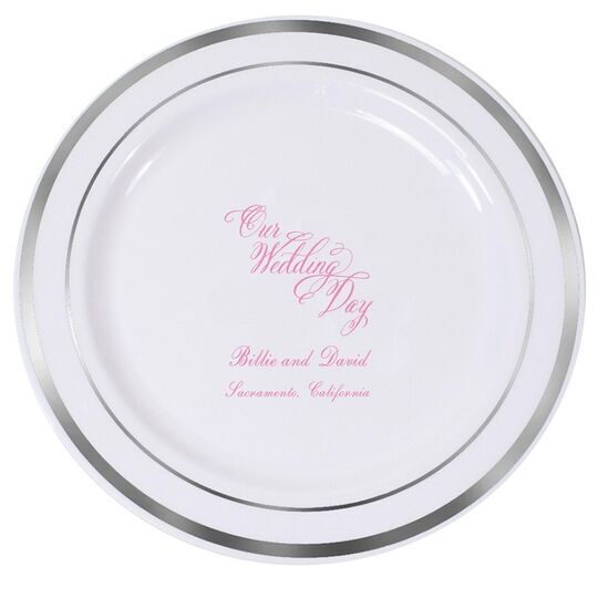 Elegant Our Wedding Day Premium Banded Plastic Plates