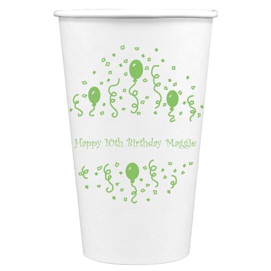 Balloons and Streamers Paper Coffee Cups