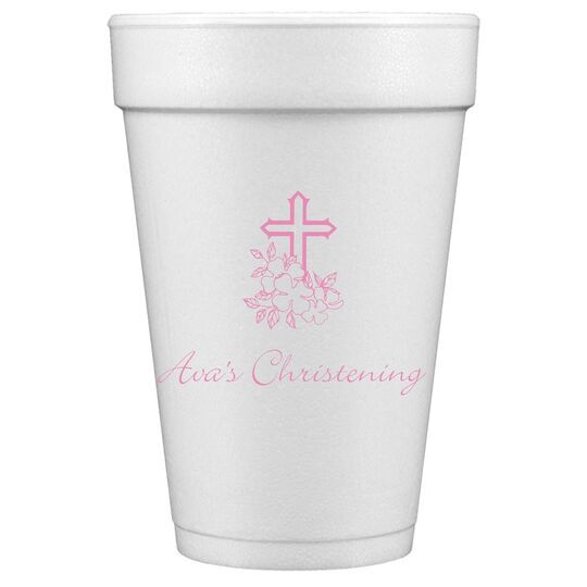 Floral Cross Styrofoam Cups