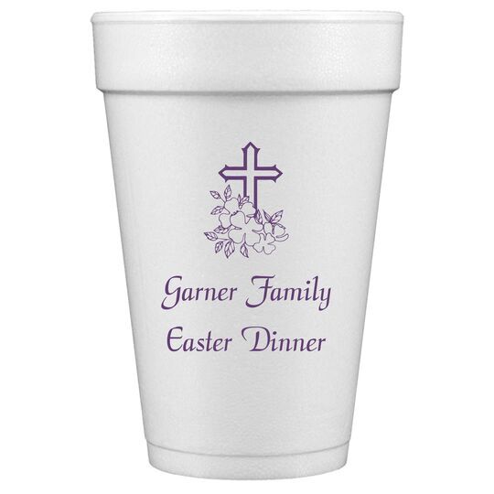 Floral Cross Styrofoam Cups