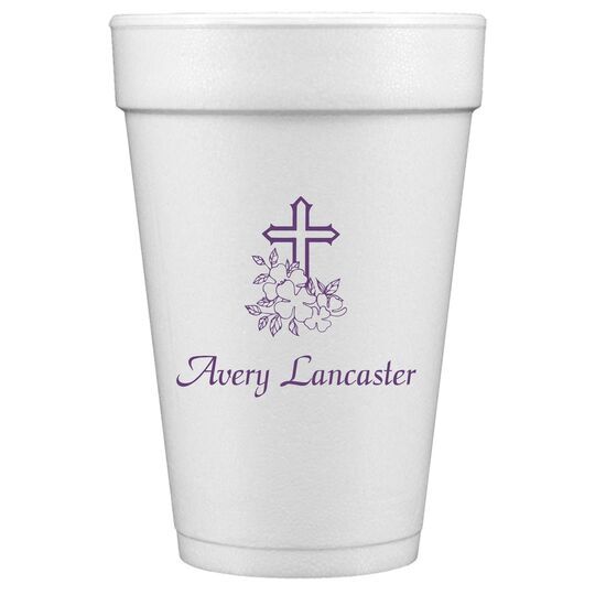 Floral Cross Styrofoam Cups