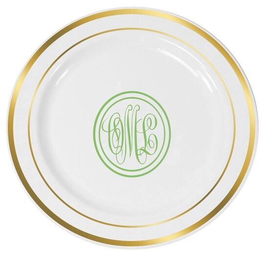 Double Circle Monogram Premium Banded Plastic Plates