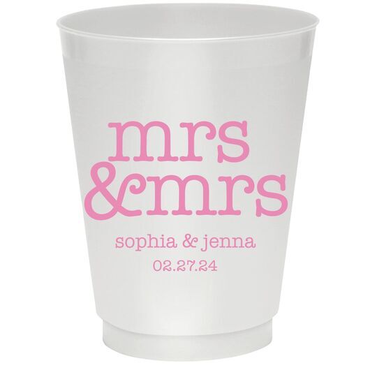 Stacked Happy Mrs & Mrs Colored Shatterproof Cups