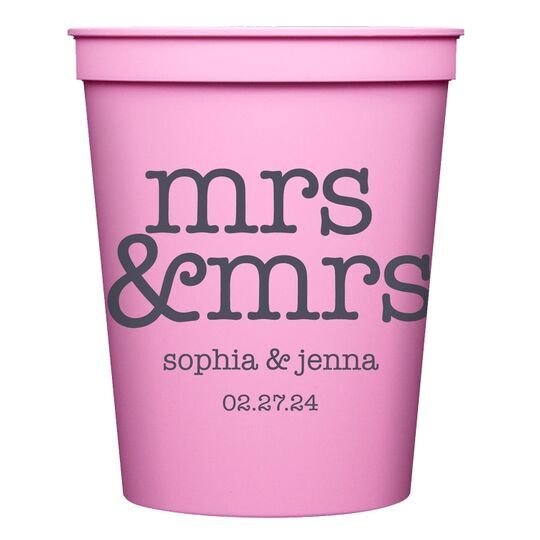 Stacked Happy Mrs & Mrs Stadium Cups