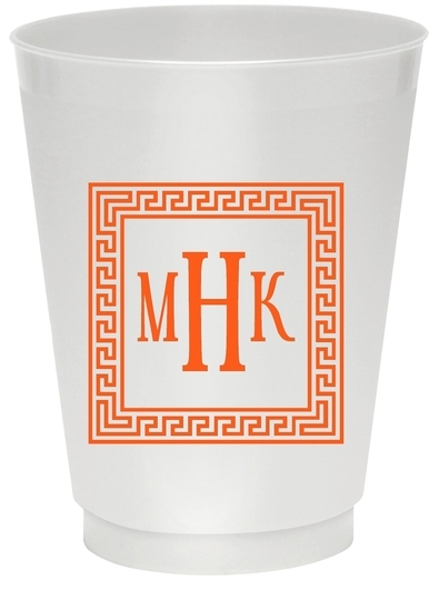 Greek Key Border with Monogram Colored Shatterproof Cups