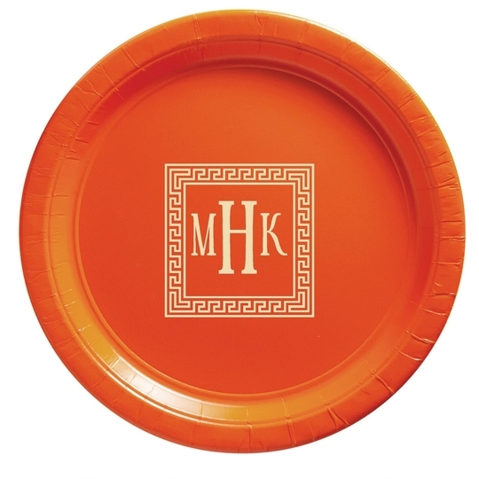 Greek Key Border with Monogram Paper Plates