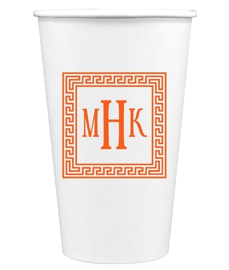 Greek Key Border with Monogram Paper Coffee Cups