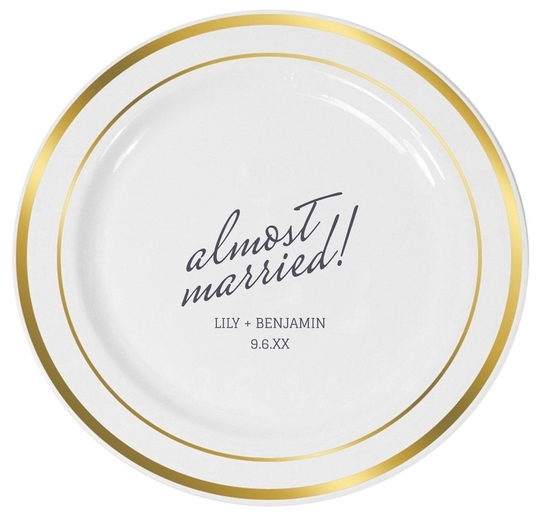 Expressive Script Almost Married Premium Banded Plastic Plates