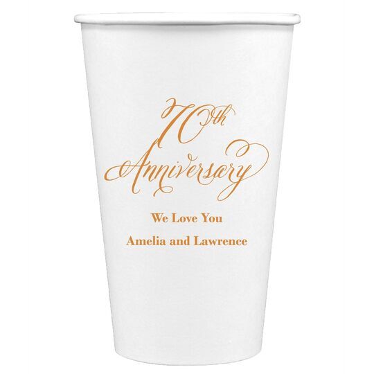 Elegant 70th Anniversary Paper Coffee Cups