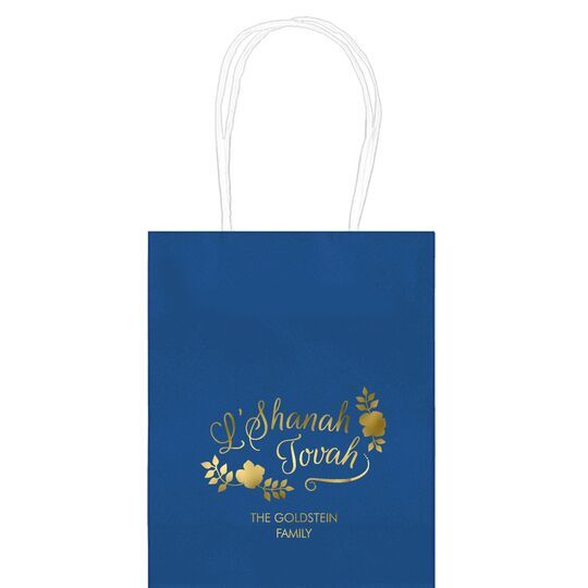 Floral L'Shanah Tovah Mini Twisted Handled Bags