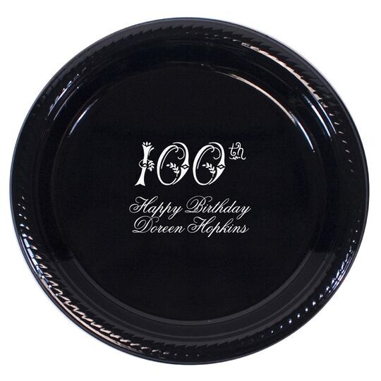 Elegant 100th Scroll Plastic Plates