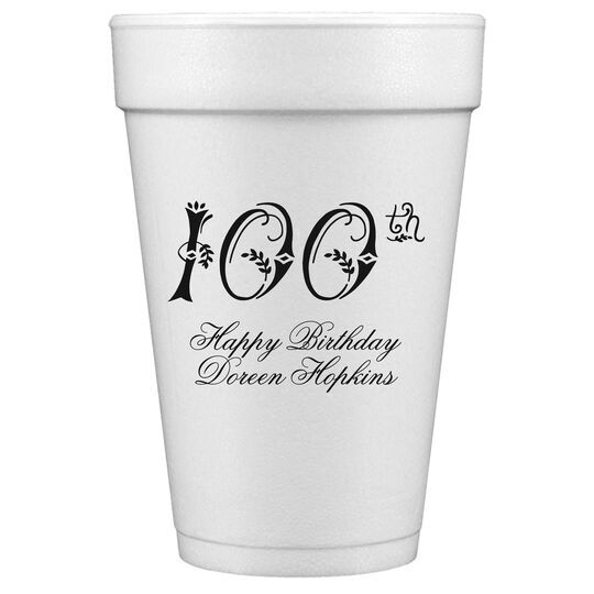 Elegant 100th Scroll Styrofoam Cups