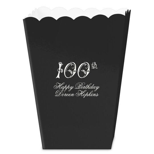 Elegant 100th Scroll Mini Popcorn Boxes