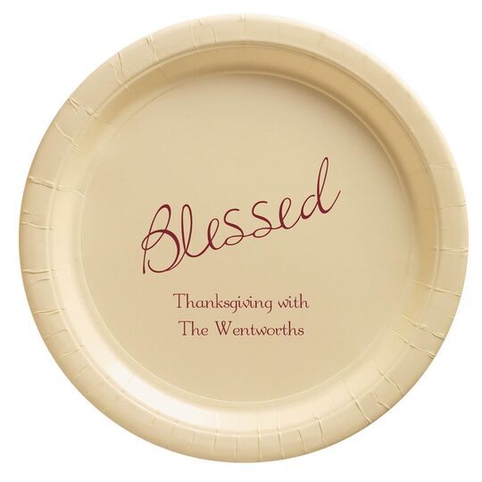 Expressive Script Blessed Paper Plates