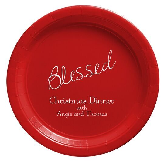 Expressive Script Blessed Paper Plates