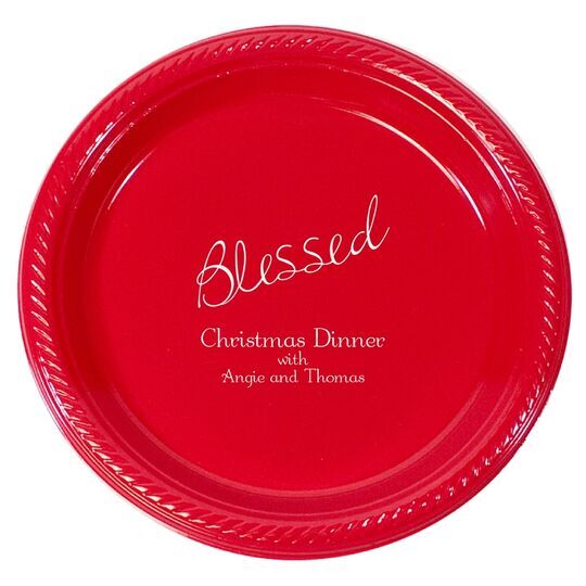 Expressive Script Blessed Plastic Plates