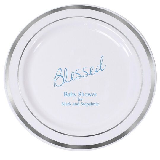 Expressive Script Blessed Premium Banded Plastic Plates